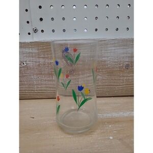 Vintage Libbey Glass Jubilee Pattern glasses Red Yellow‎ Blue Tulips Set Of 3